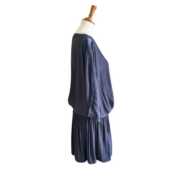 Ramy Brook Slate Blue Sheer Sleeve Drop Waist Mini Dress – Size Small - Picture 3 of 7